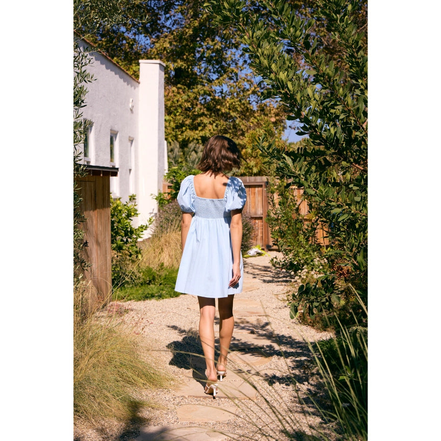 Floral Embroidered Mini Dress with Smocked Back LT BLUE-Dress-idem ditto-S-LT BLUE-Urbanheer