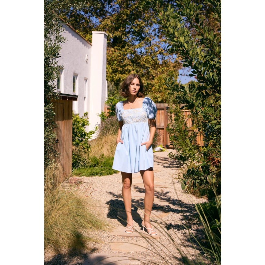 Floral Embroidered Mini Dress with Smocked Back LT BLUE-Dress-idem ditto-S-LT BLUE-Urbanheer