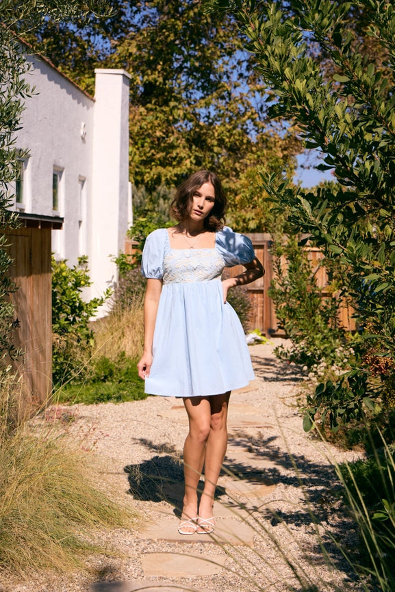 Floral Embroidered Mini Dress with Smocked Back LT BLUE-Dress-idem ditto-S-LT BLUE-Urbanheer