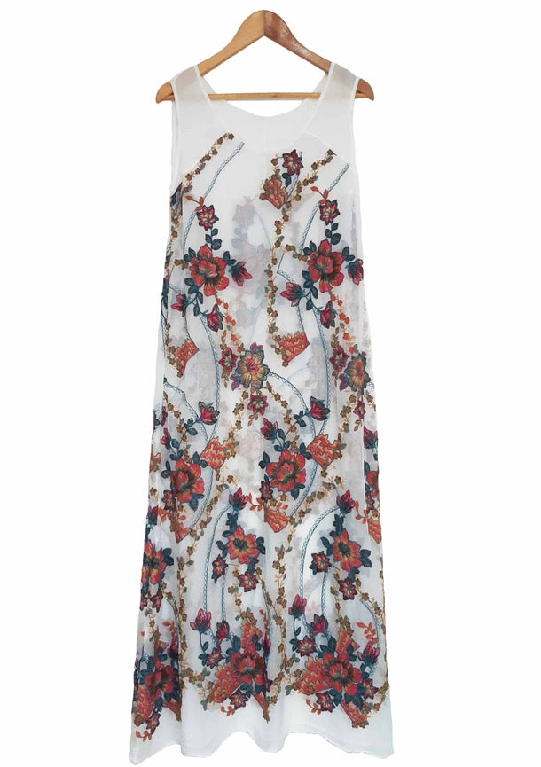Floral Embroidered Silk Dress-Dress-Gretty Zueger-S-Ivory-Urbanheer