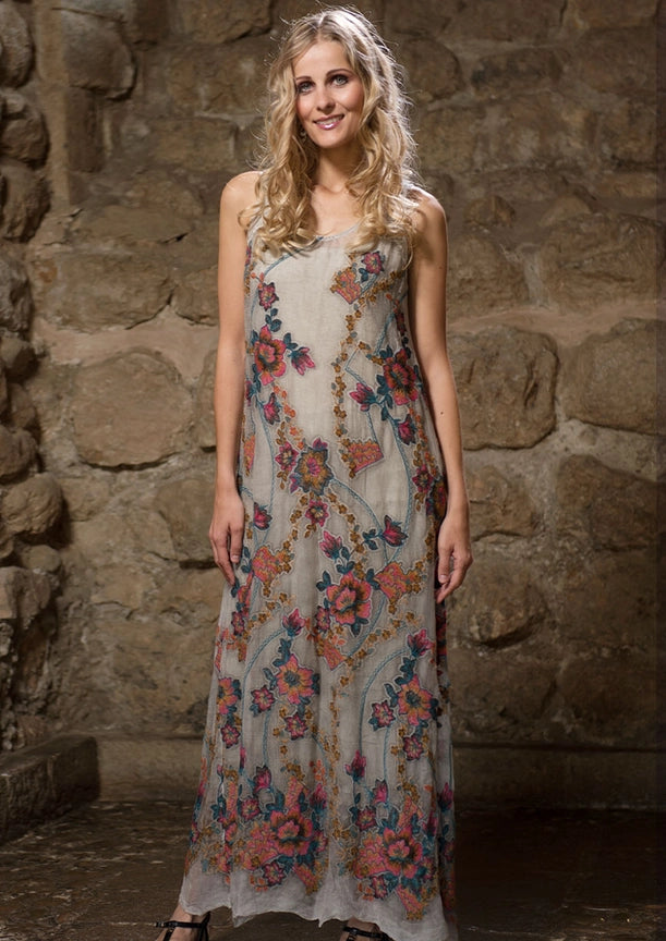 Floral Embroidered Silk Dress-Dress-Gretty Zueger-S-Ivory-Urbanheer