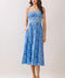 Floral Eyelet Embroidery Side Pockets Midi Dress - Blue