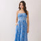 Floral Eyelet Embroidery Midi Dress with Side Pockets in Blue