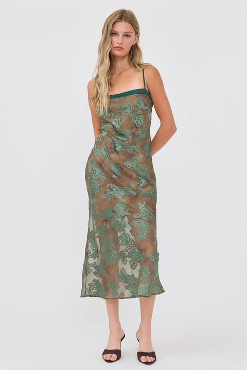 Floral Jacquard Midi Slip Dress