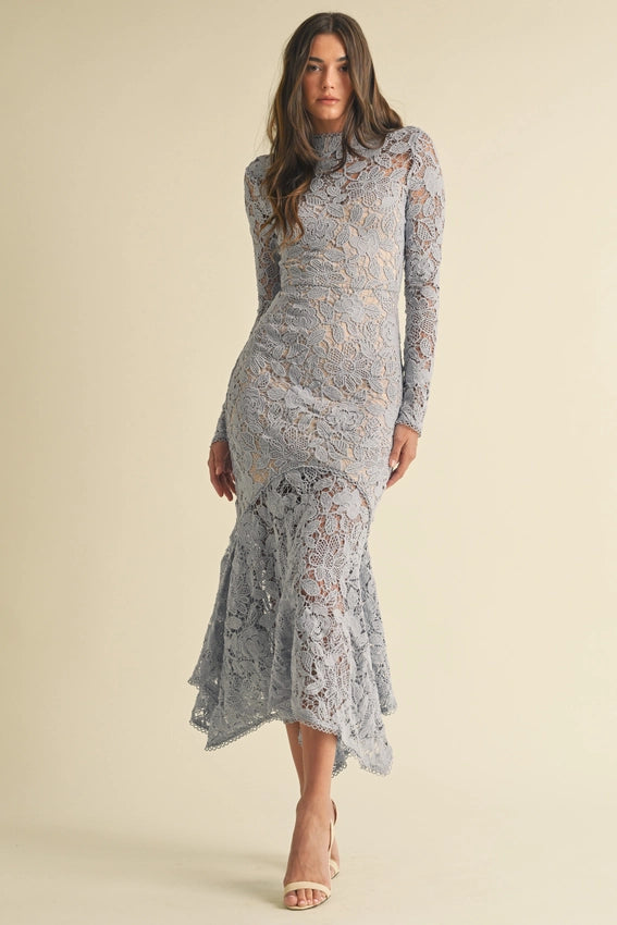 Floral Lace Midi Dress PERIWINKLE-Dress-Endless Blu-S-PERIWINKLE-Urbanheer
