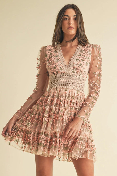 Floral Lace Mini Dress-Dress-Endless Blu-S-MAUVE-Urbanheer