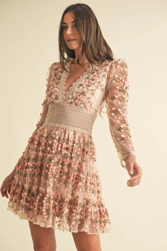 Floral Lace Mini Dress-Dress-Endless Blu-S-MAUVE-Urbanheer