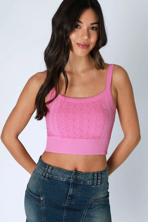 Floral Lace Ribbed Crop Top-Top-NIKIBIKI-One Size-2229 Peachy Pink-Urbanheer