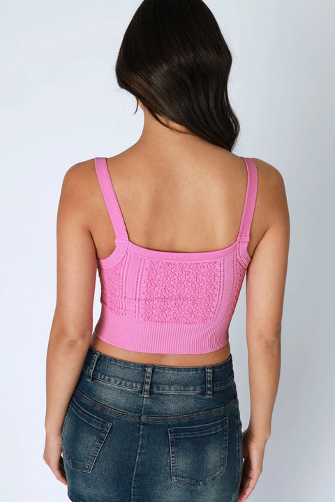 Floral Lace Ribbed Crop Top-Top-NIKIBIKI-One Size-2229 Peachy Pink-Urbanheer