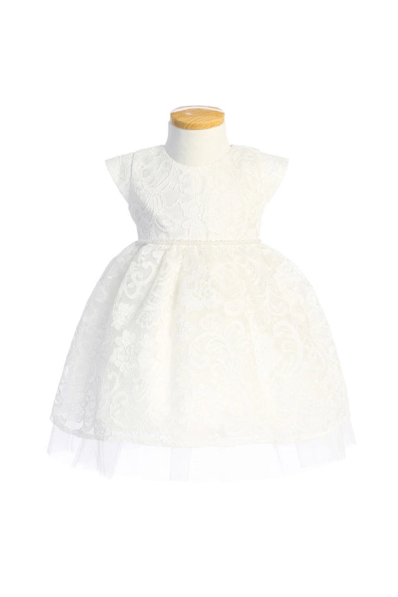 Floral Lace with Peek A Boo Tulle & Pearl Trim-Baby Girl Dress-Sweet Kids, Inc.-S (6mths)-off white-Urbanheer