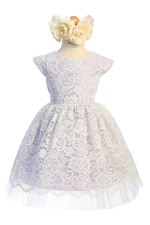 Floral Lace with Peek A Boo Tulle & Pearl Trim-Baby Girl Dress-Sweet Kids, Inc.-S (6mths)-off white-Urbanheer