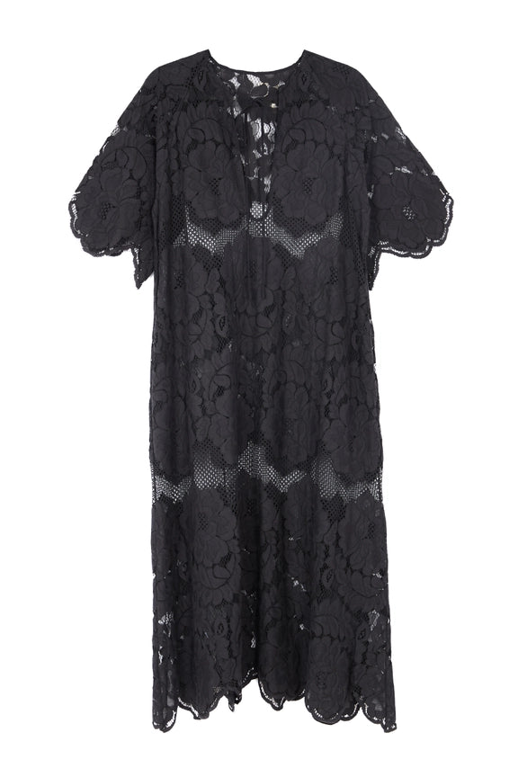 Floral Mesh Lace Kaftan Black-Kaftan-SAACHI-Black-Urbanheer