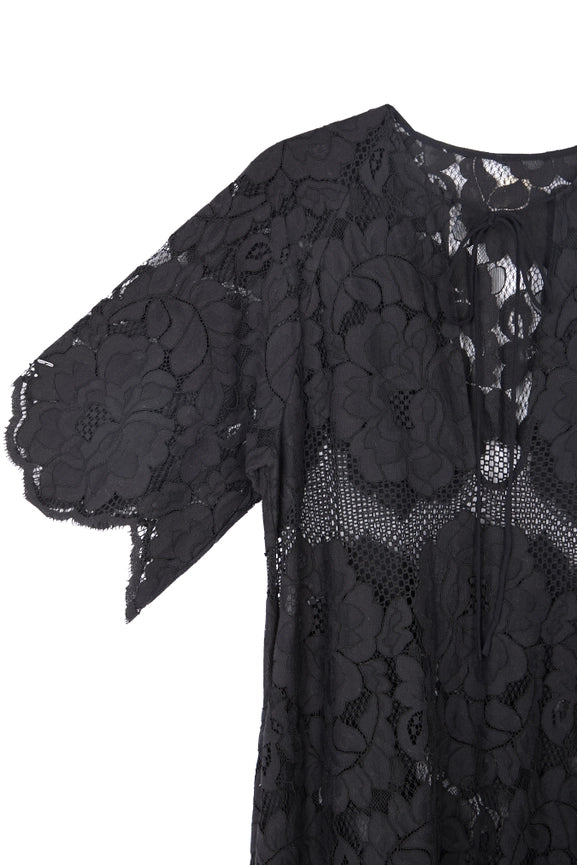 Floral Mesh Lace Kaftan Black-Kaftan-SAACHI-Black-Urbanheer
