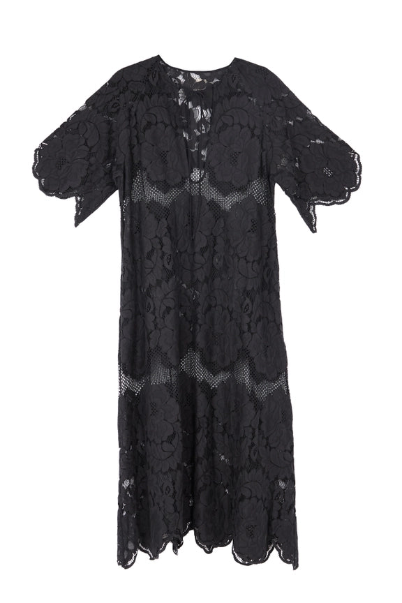 Floral Mesh Lace Kaftan Black-Kaftan-SAACHI-Black-Urbanheer