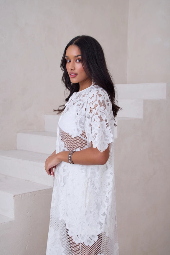 Floral Mesh Lace Kaftan White-Kaftan-SAACHI-White-Urbanheer
