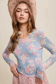 Floral Mesh Long Sleeve Layering Top Light Blue-Top-Listicle-S-Light Blue-Urbanheer