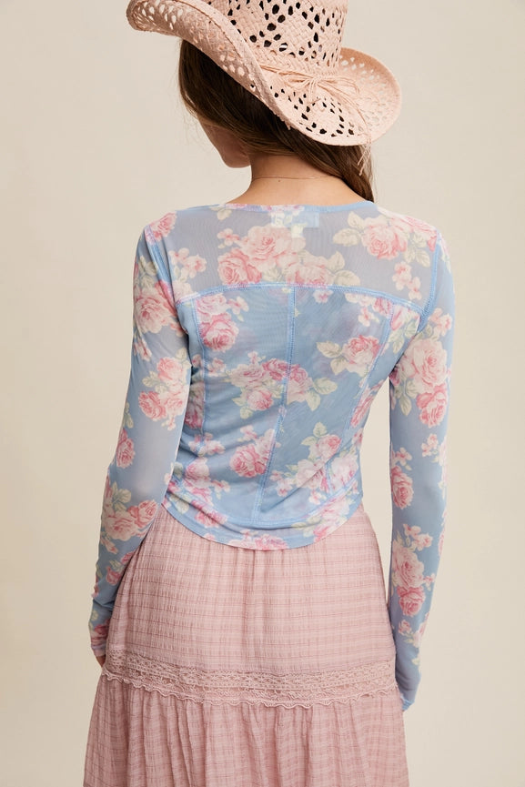Floral Mesh Long Sleeve Layering Top Light Blue-Top-Listicle-S-Light Blue-Urbanheer