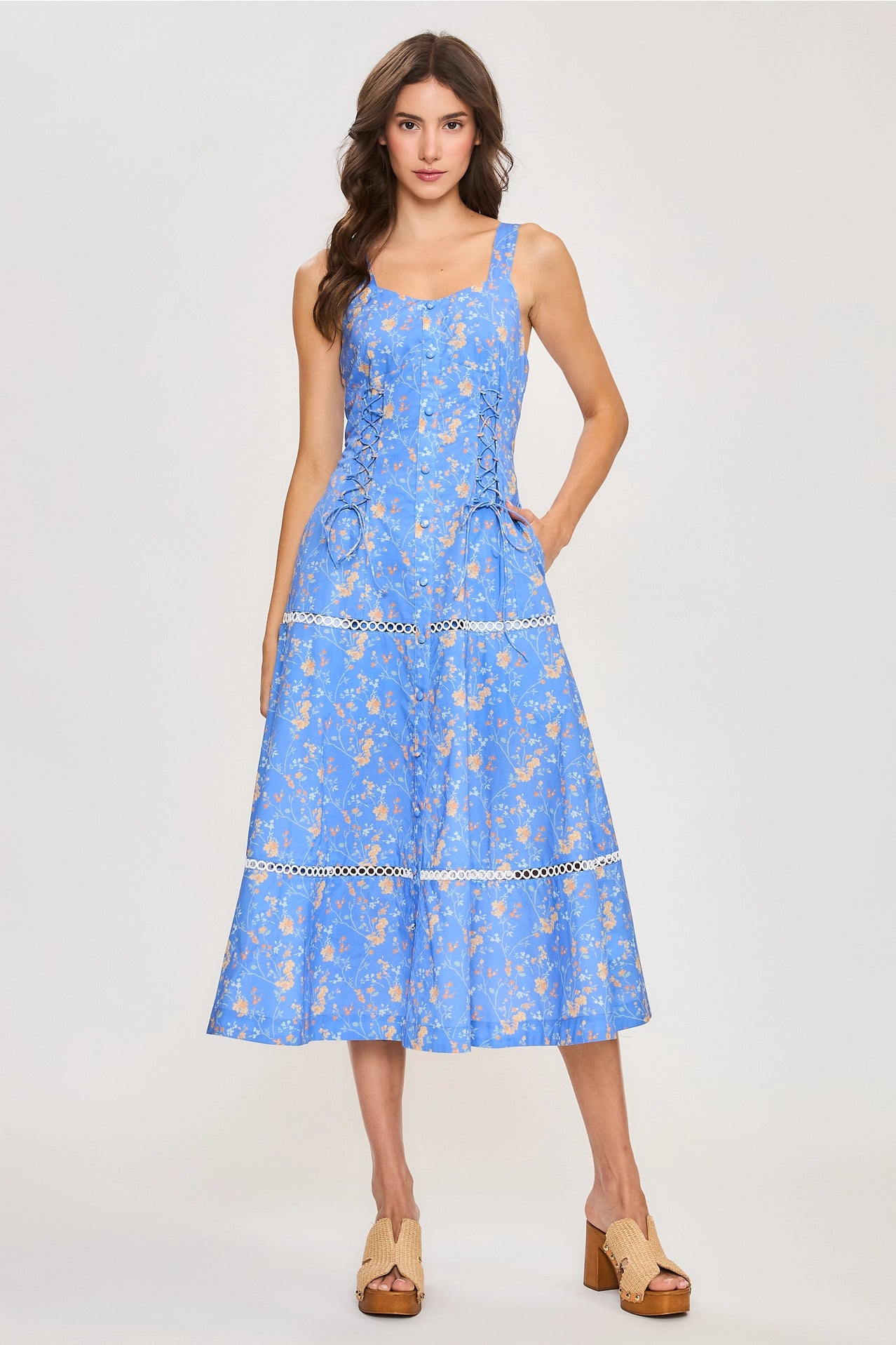 Floral Midi Dress with Lace Detailing