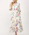 Floral Motif Print Cotton Gathered Waist Midi Dress-Dress-FATE-S-WHITE MULTI-Urbanheer