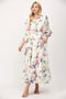 Floral Motif Print Cotton Gathered Waist Midi Dress-Dress-FATE-S-WHITE MULTI-Urbanheer
