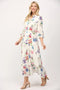 Floral Motif Print Cotton Gathered Waist Midi Dress-Dress-FATE-S-WHITE MULTI-Urbanheer