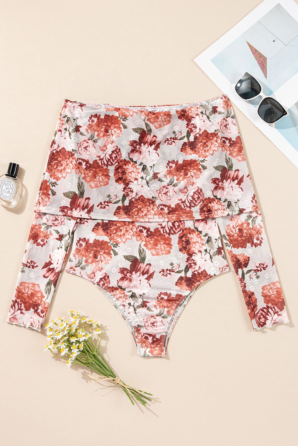 Floral Off-Shoulder Long Sleeve Bodysuit-Street 360-Floral-S-Urbanheer