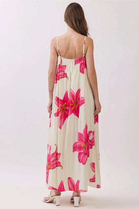 Floral Pleated Maxi Dress with Adjustable Straps