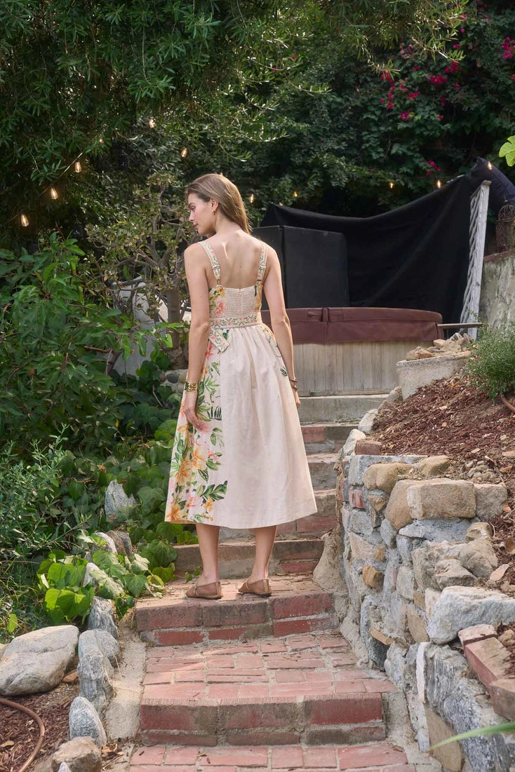 Floral Print Belt Detail Sleeveless Midi Dress