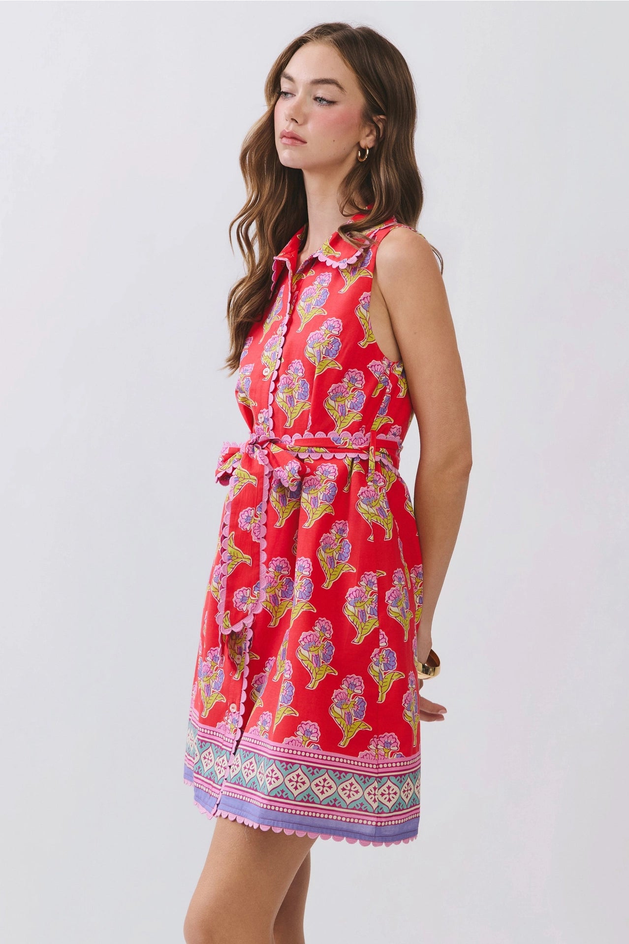Floral Print Belted Mini Shirt Dress