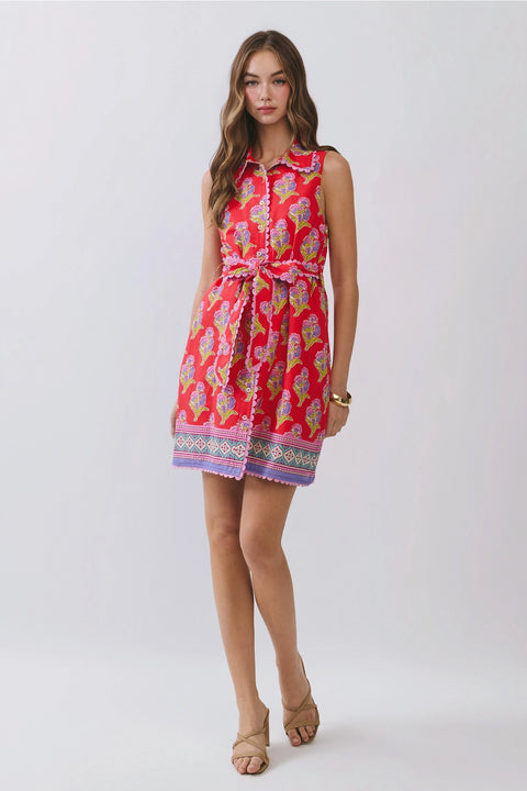 Floral Print Belted Mini Shirt Dress