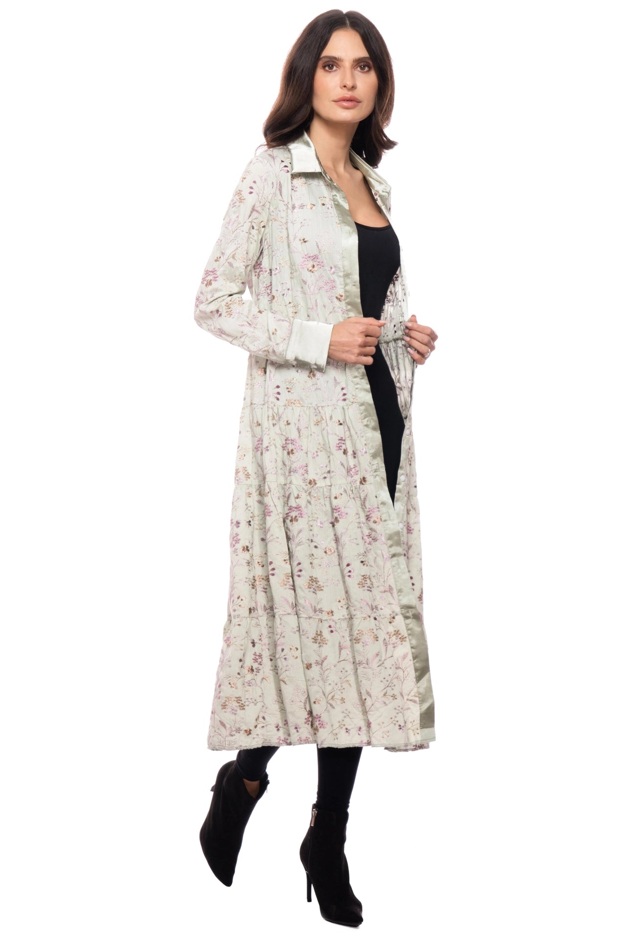 Floral Print Button-Front Duster Dress