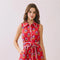 Floral Print Contrast Scalloped Trim Detail Dress