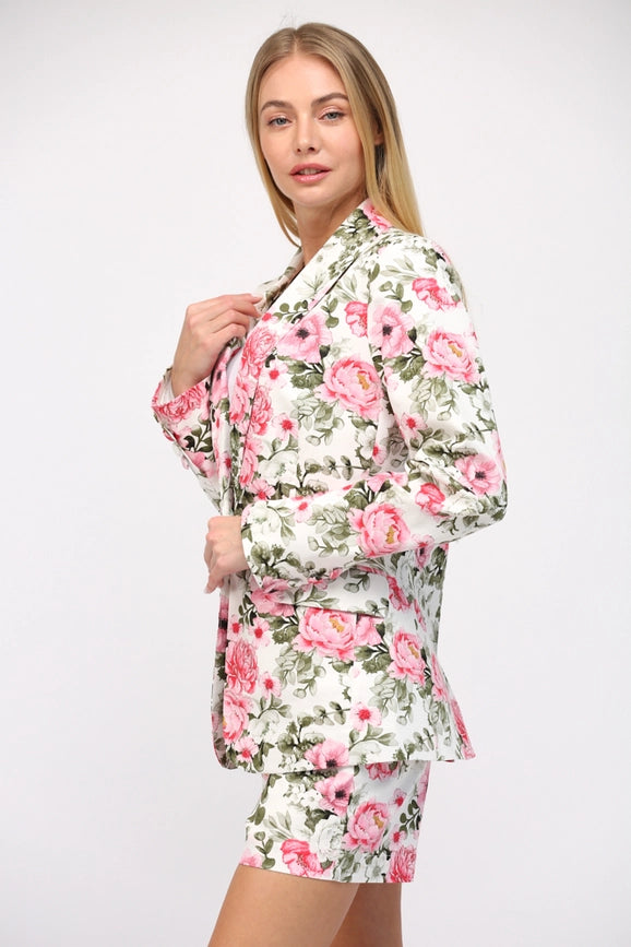 Floral Print Cotton Blazer-Blazer-FATE-S-WHITE MULTI-Urbanheer