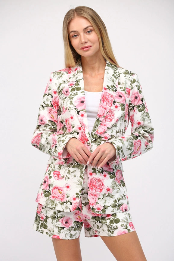 Floral Print Cotton Blazer-Blazer-FATE-S-WHITE MULTI-Urbanheer