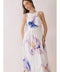Floral Print Cross Halter Neck Midi Dress