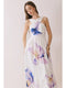 Floral Print Cross Halter Neck Midi Dress