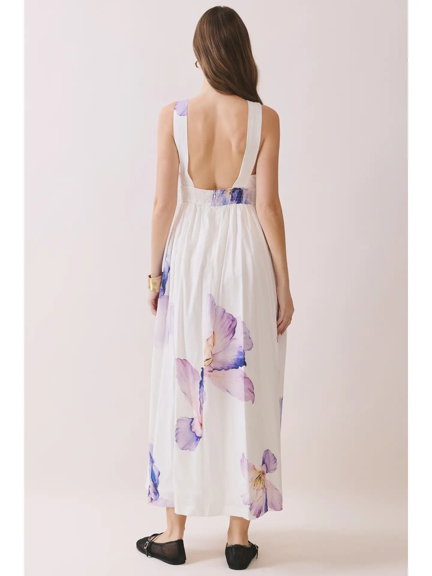 Floral Print Cross Halter Neck Midi Dress