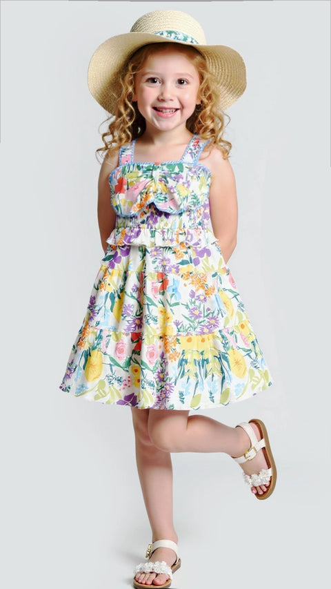Floral Print Dress w/ Front Bow Detail