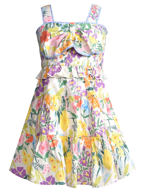 Floral Print Dress w/ Front Bow Detail