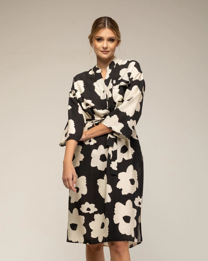 Floral Print Dress with Chest Pocket BLACK-Dress-Tantra-S-BLACK-Urbanheer