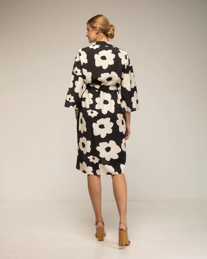 Floral Print Dress with Chest Pocket BLACK-Dress-Tantra-S-BLACK-Urbanheer
