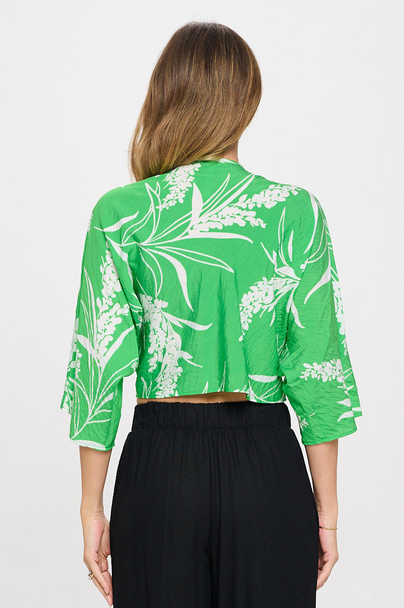 Floral Print Mid Sleeve Top with Front Twist-New Arrival-Reneecollection-Small-GREEN-Urbanheer