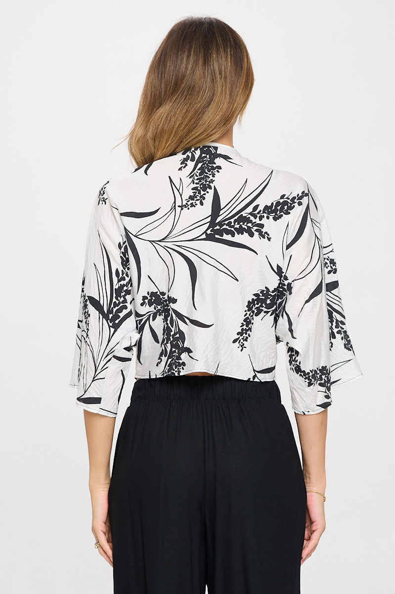 Floral Print Mid Sleeve Top with Front Twist-New Arrival-Reneecollection-Small-WHITE/BLACK-Urbanheer