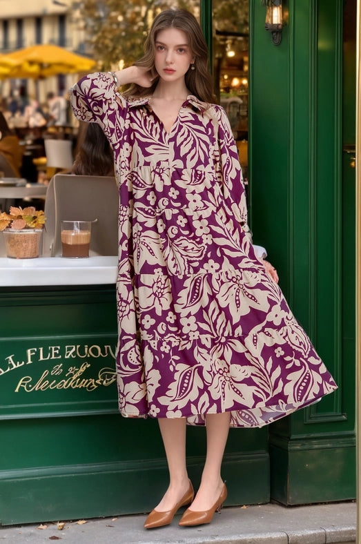 Floral Print Midi Dress PLUM-Dress-Pink Irene Wholesale-S-PLUM-Urbanheer