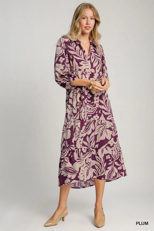 Floral Print Midi Dress PLUM-Dress-Pink Irene Wholesale-S-PLUM-Urbanheer