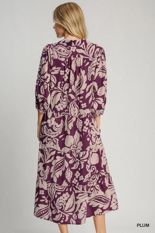 Floral Print Midi Dress PLUM-Dress-Pink Irene Wholesale-S-PLUM-Urbanheer