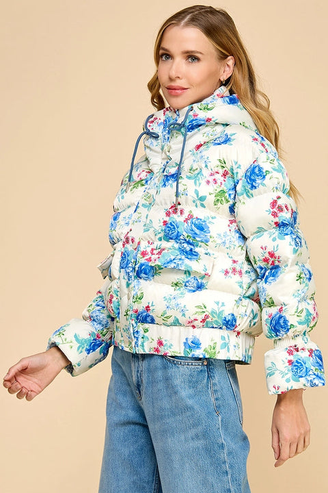 Floral Print Puff Jacket-Puffer Jacket-TCEC-S-Blue-Urbanheer