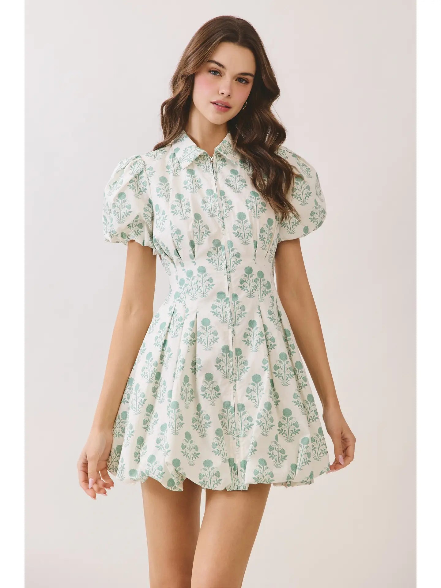 Floral Print Puff Sleeve Bubble Hem Mini Dress