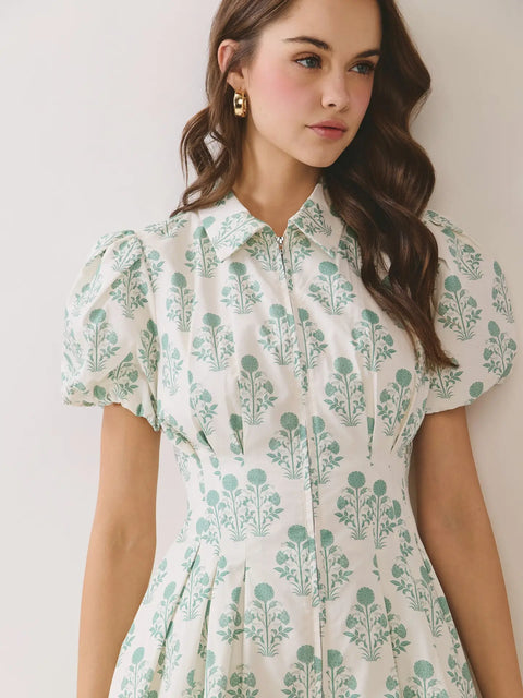 Floral Print Puff Sleeve Bubble Hem Mini Dress