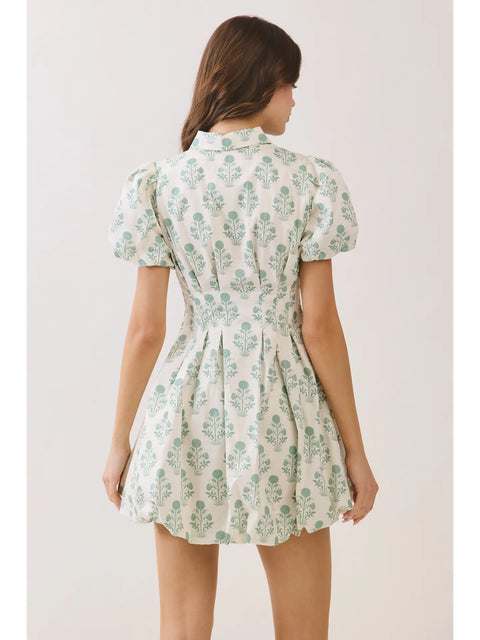 Floral Print Puff Sleeve Bubble Hem Mini Dress